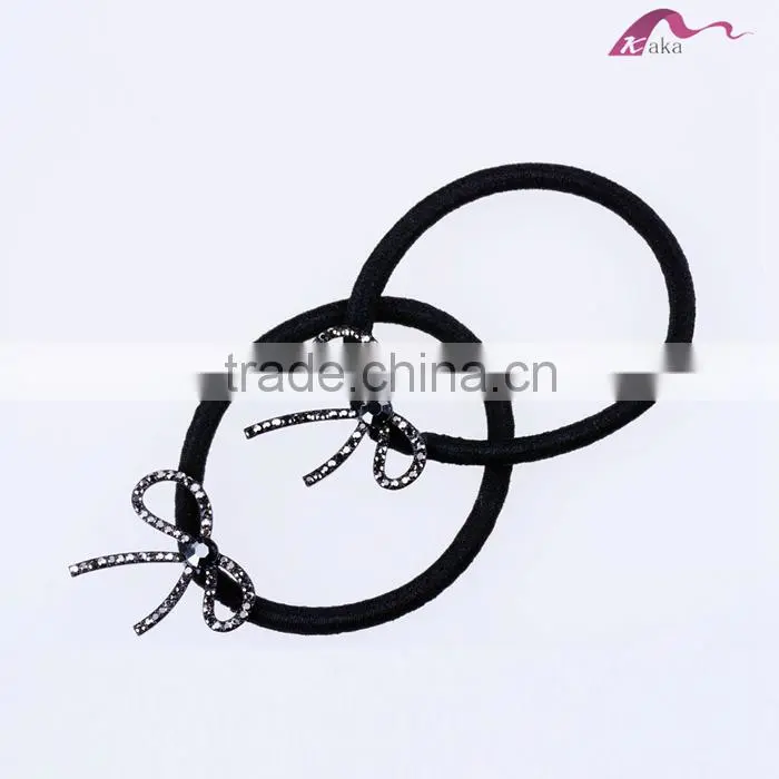 Cute Fancy Style Charming Bowknot Decorated Crystal Hair Elastic Rubber Bands For Girls Ponytail Holder