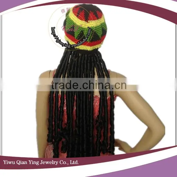 Fahion knitted rasta tam dreadlocks hat with braid wig