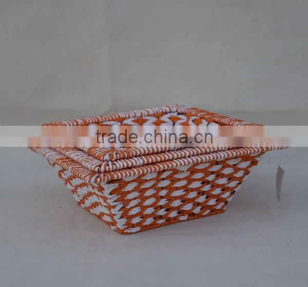 set of 3 square handwoven colorful paper rope baskets