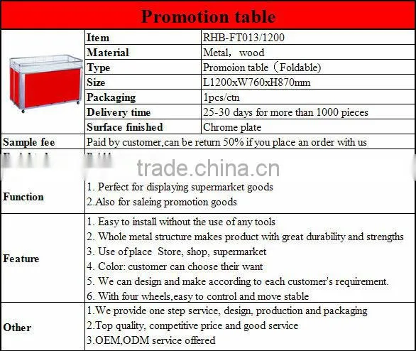 Supermarket folding promotion table with wheels