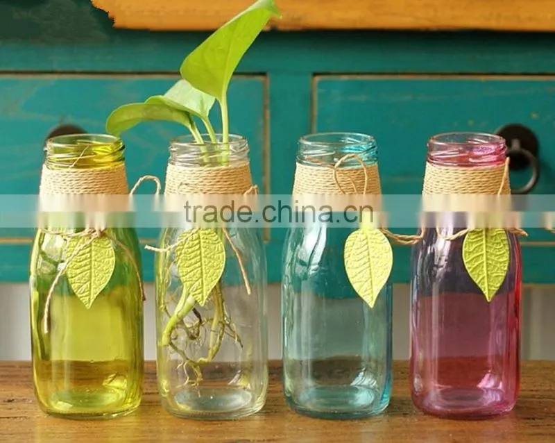 glass vase with rope wrapped.colored small glass vases