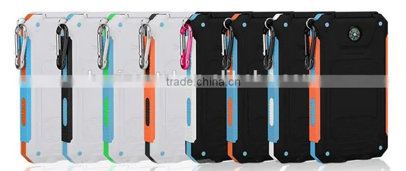 New design power bank 8000mah ,professional waterproof power bank , power bank with hook ,flashlight compass and solar charger