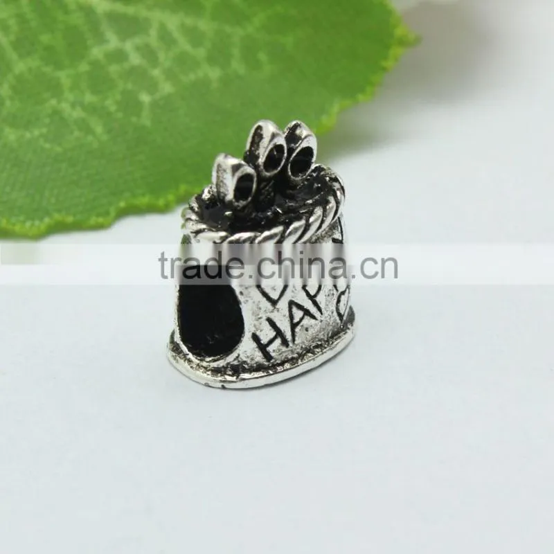 Wholesale New Style Archaized Happy Text Zinc Alloy Slide Beads with Large Hole
