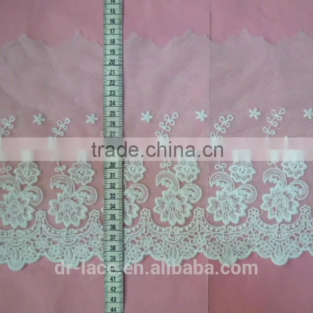 top quality french vintage style embroidery cotton/nylon lace trim for lady dress net embroidery lace trim