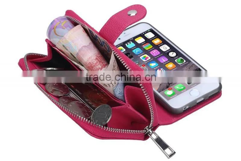 Unique leatherZipper Wallet Card Slot mob phone cover, rose red protective case for iPhone 6/6s