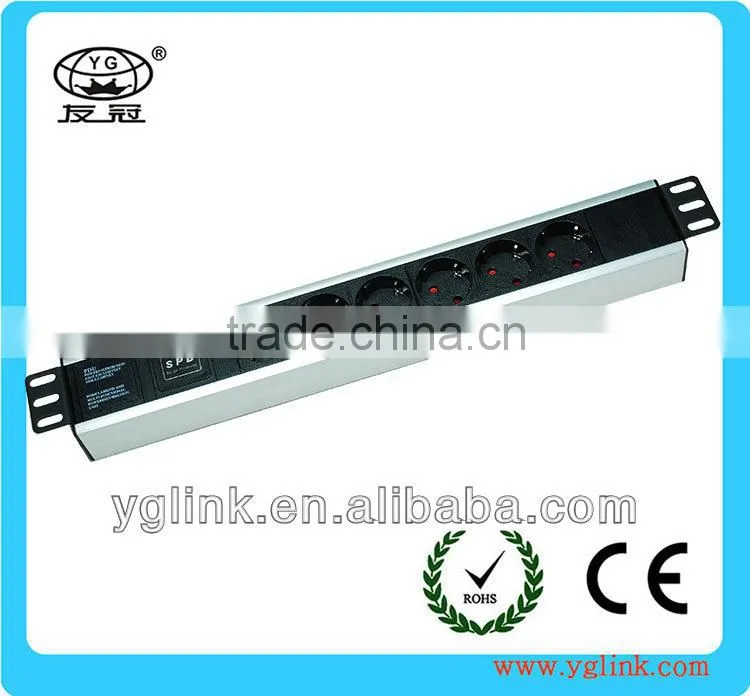 19'' 1.5U German type 6 ways PDU with overload protection
