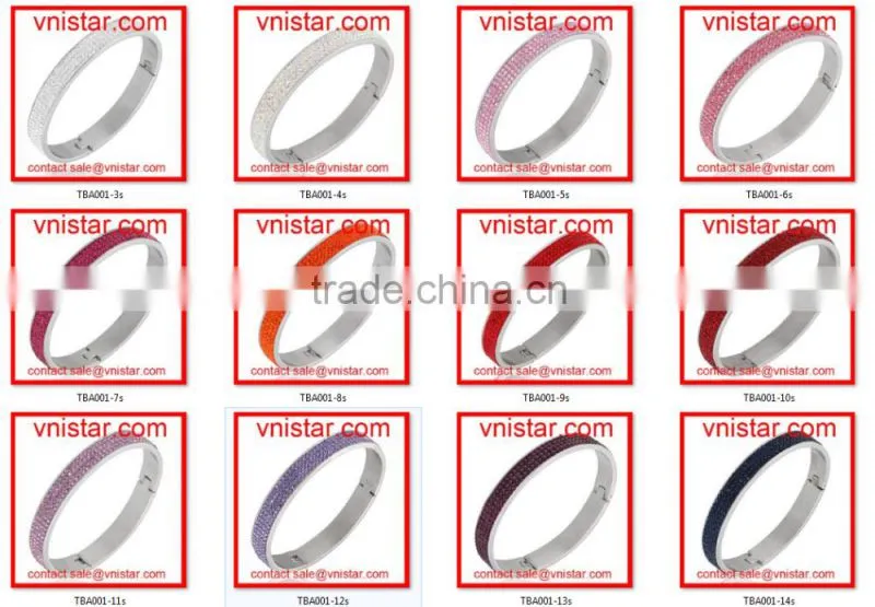 Vnistar sorority AKA style bangle bracelet made of stainless steel and green and pink crystals for women