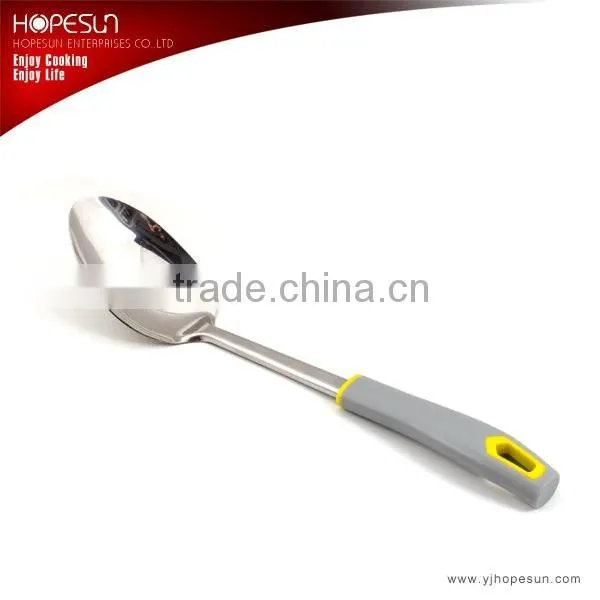 Modern colorful metal kitchen cooking solid spoon with plastic handle