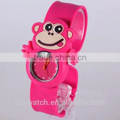 Cute naughty monkey shaped case silicone kids slap band watch