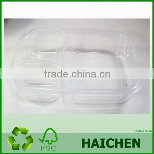 Hot Sale Transparent Plastic 3 Compartment Bento Lunch box