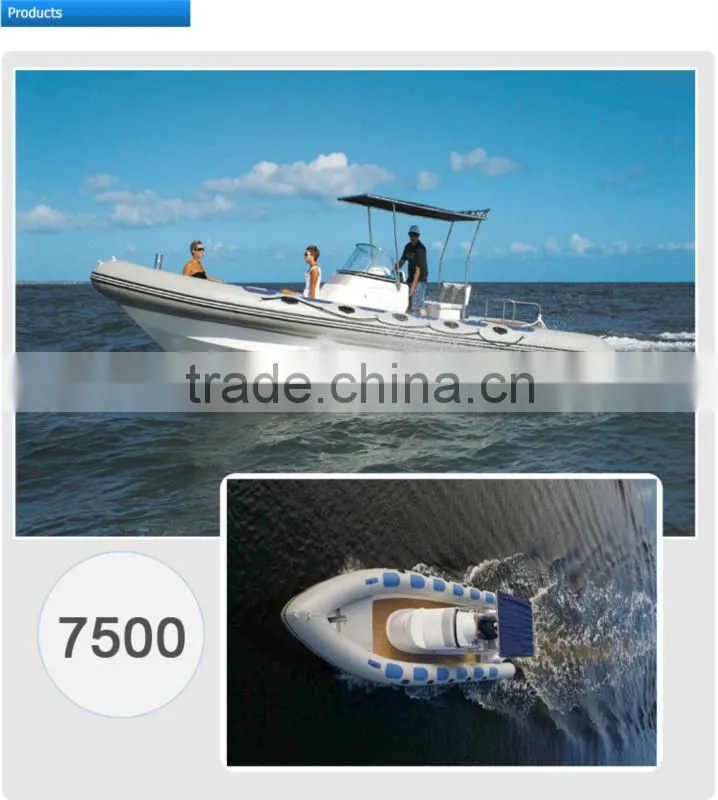 8m CE approved Fiberglass Rigid Inflatable Boat (7500 RIB)