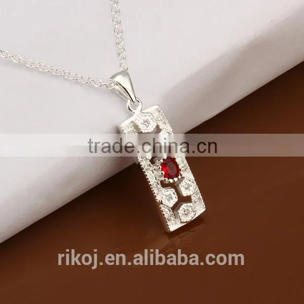 2015 wholesale plain board pendant red cz 925 sterling silver jewellery