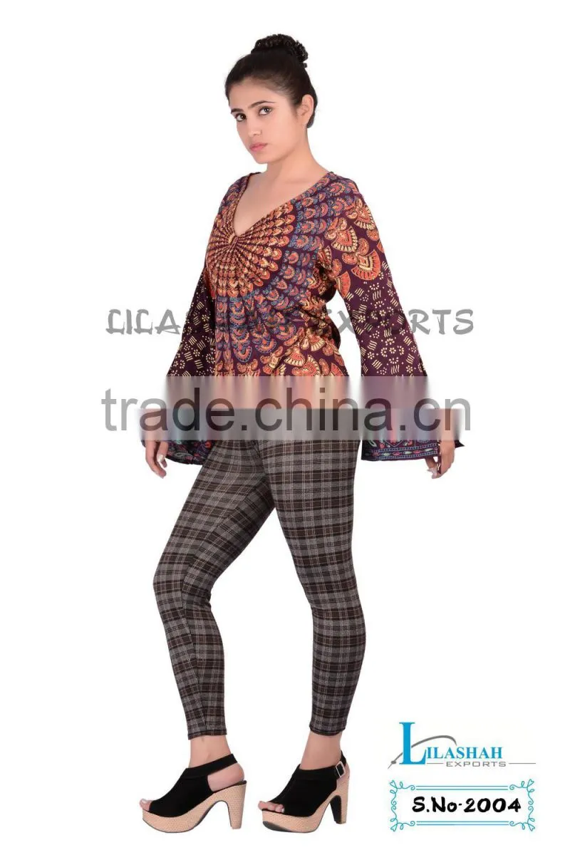 2004 Rayon Mandala Block Printed Top Supplier jaipur hand print tops dresses