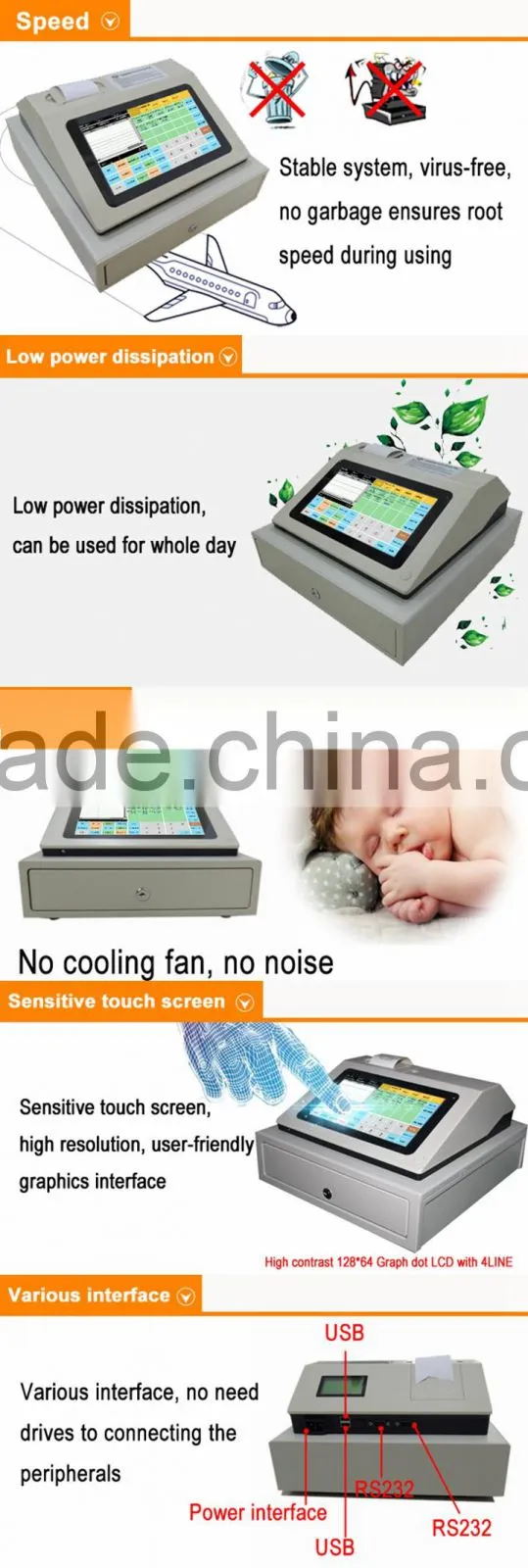 IPCR004 2015 NEW Touch Screen Electronic Cash Register Machine