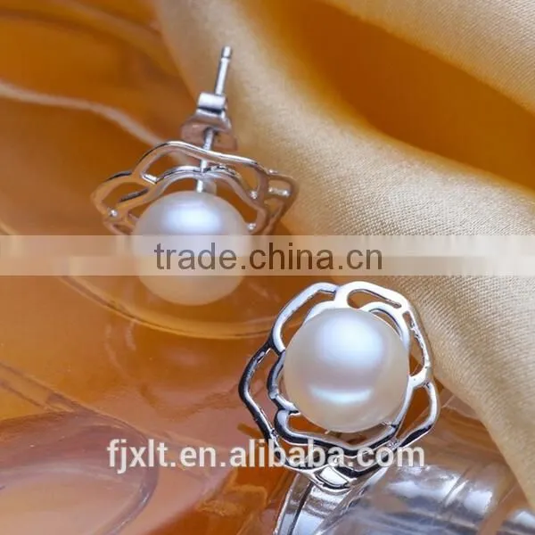 8-9mm platinum plated silver pearl earrings