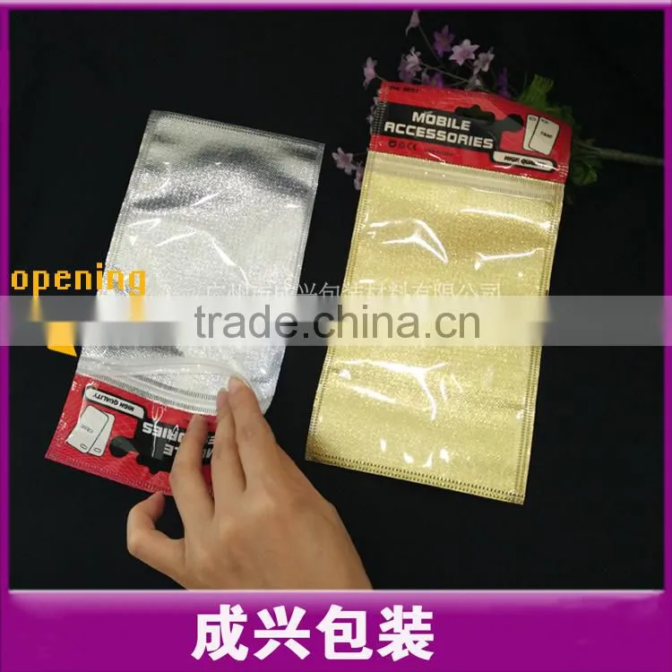 packing bag for mobile phone case heat seal with upper zip fabric zipper bag and printing plastic header