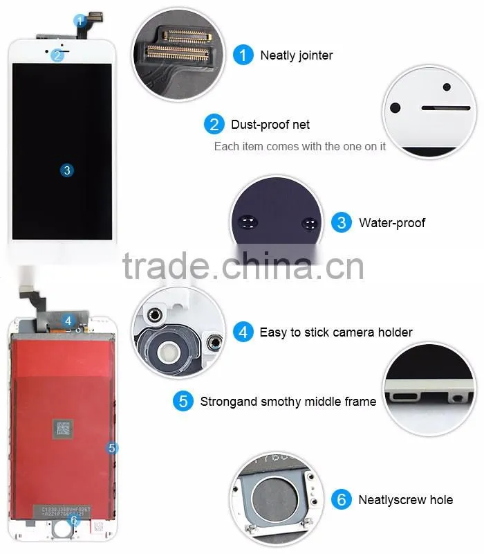 High quality guarantee for iphone 6plus white lcd touch screen display