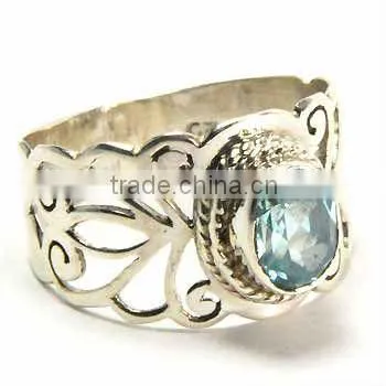 .925 Sterling Silver Faceted Semi Precious Citirne Stone Ring