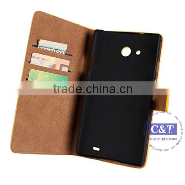 C&T Cowskin Flip Leather Wallet Card Pouch Stand Back Case Cover For Huawei Ascend Mate 7