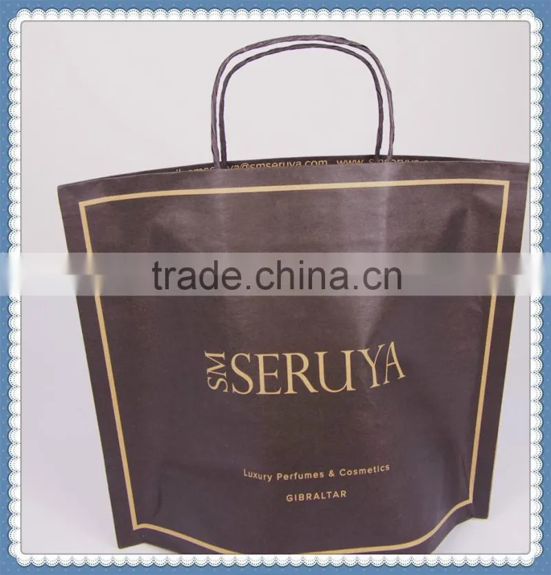 New style brown kraft paper bag with twisted patch handle for perfume