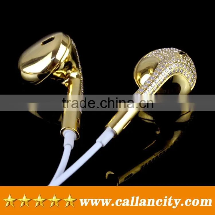 Aluminum materail 24ct gold diamond custom wired headphones