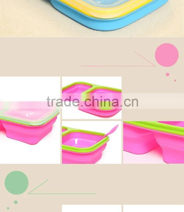 3 Compartment Portable Silicone Collapsible Microwave Lunch Box Food Storage Box