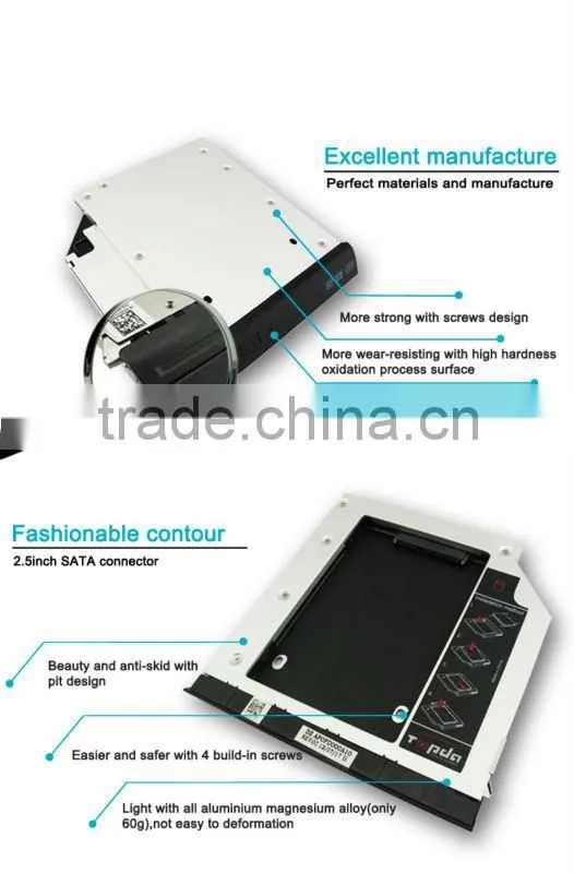 New Universal laptop Pro Optical bay 2nd HDD Hard Drive Caddy SATA 12.7mm Hard Drive Caddy with screwdriver