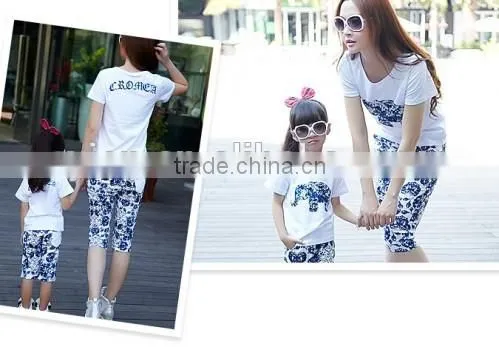 2015 High Quality Mother And Daughter Sport Suit Boutique Store Hot Sale Cheaper Summer Family Clothing