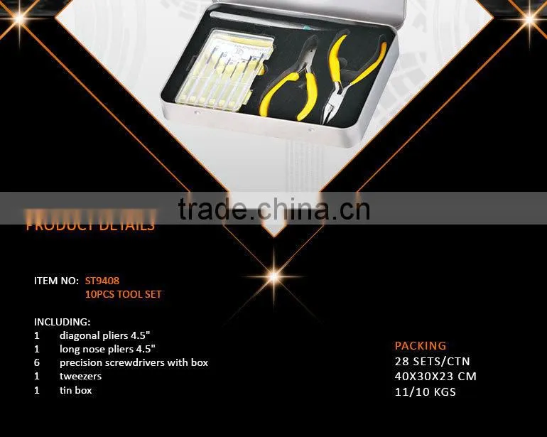 10pcs Promotional Tool Kit with Gift Tin Box Packed Hand Tool Set
