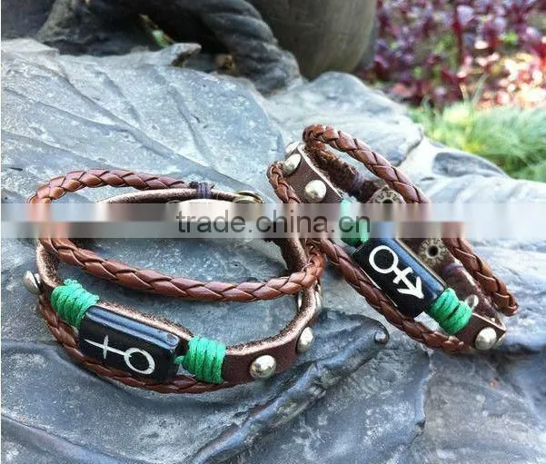 cow bone make leather beaded bracelets for lovers punk style