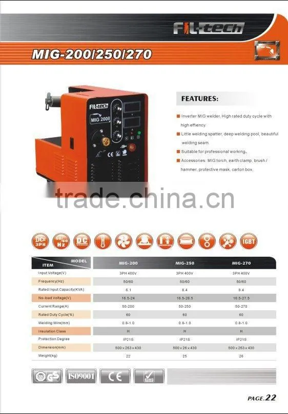 INVERTER MIG WELDER/WELDING MACHINE MIG-200/250/270