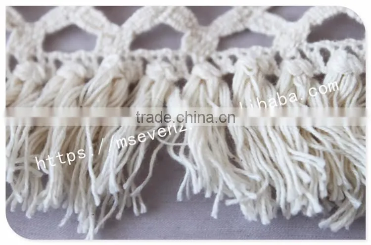 High quality 8cm width off-white crochet cotton fringe trim for garment