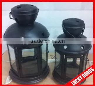 wholesale small decorative black candle holder with clear glass window