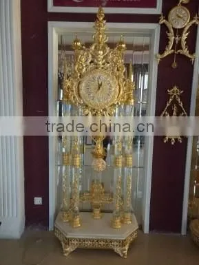 Large Size Gold Gilded Floor Clock, 24K Gold Plated Brass Mounted Crystal Clock with Marble Base