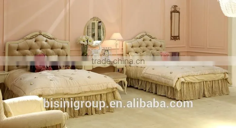 European style antique finished handmade children wooden carved girl princess twins - bed design with gold rim - BF07-70358
