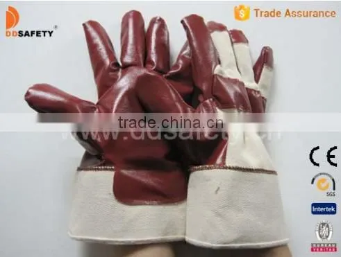 Brown nitrile coating white cotton back nap inside industry working glove(DCN600)