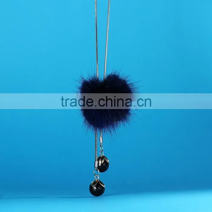 hot new Korea pompon necklace mink fur ball long sweater necklace for antumn winter