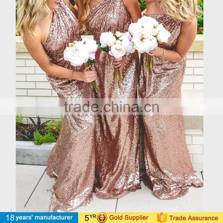 Sparkly rose gold champagne infinity bridesmaid long wedding party dresses for women with sequins