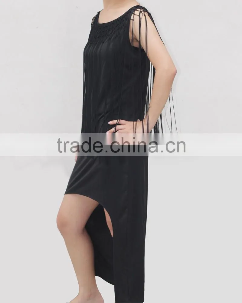 Top quality women fashion swallow tail dress,professional design ladies casual dresses with fringe