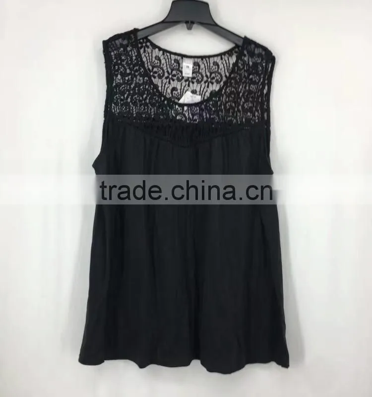 yiwu stock apparel women cheap price black lace t-shirt