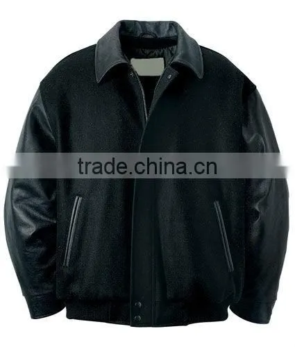 Design Leather Jacket Melton With Bishop Collar Mens