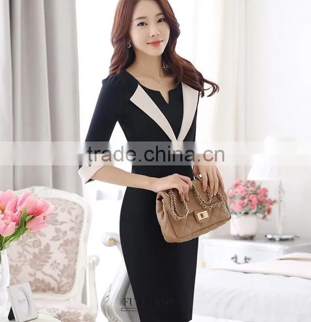 Wholesale Fashion Spring Knee Length 3/4 Sleeve Latest women formal office Dresses