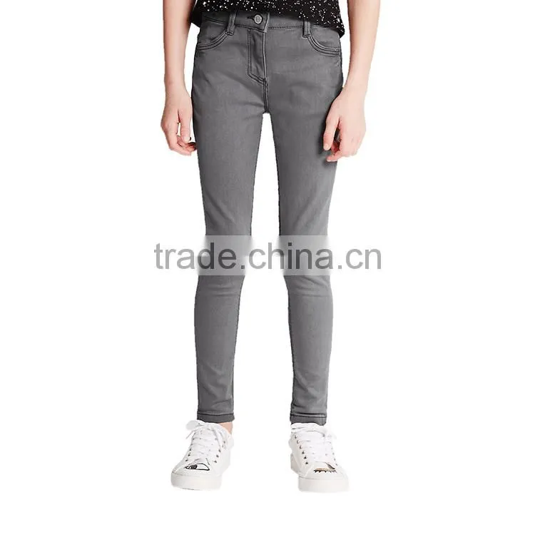 2017 new arrival new style grey color skinny girls tight jeans for kids