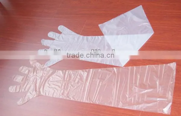 Colored disposable LDPE/HDPE/PE plastic veterinary glove with long sleeve