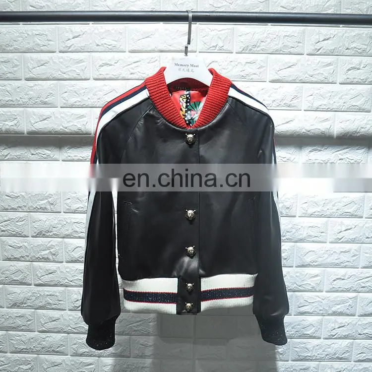 Fashion Sheep Leather Coat Ladies Long Sleeve Warm Italian Leather Coats
