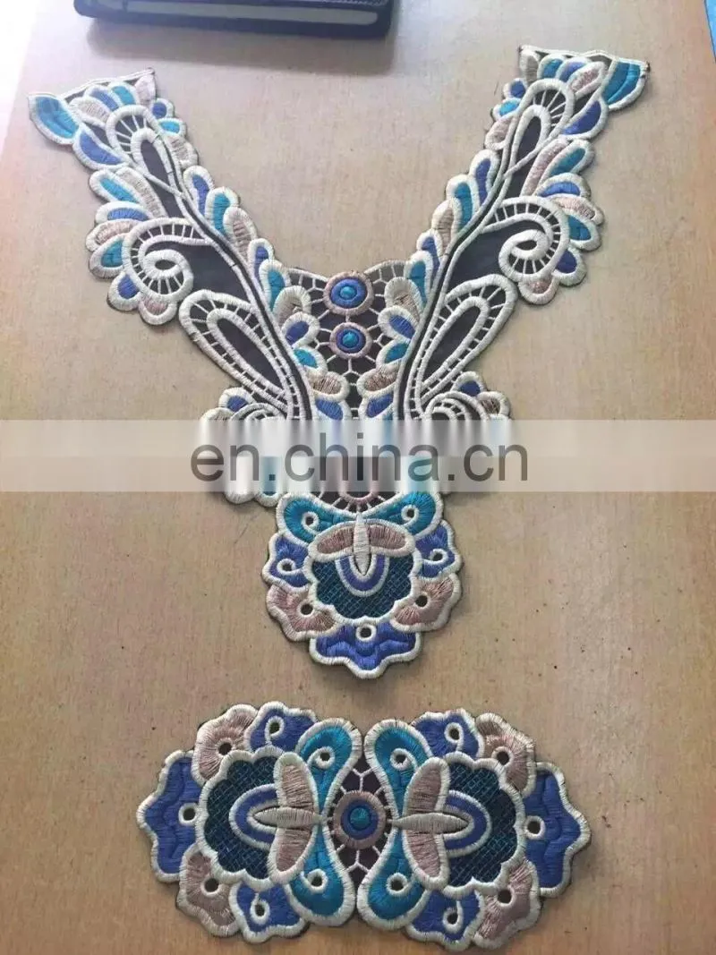 wholesale collars in stock embroidery designs flower neck lace polyester neck design in pair collar lace