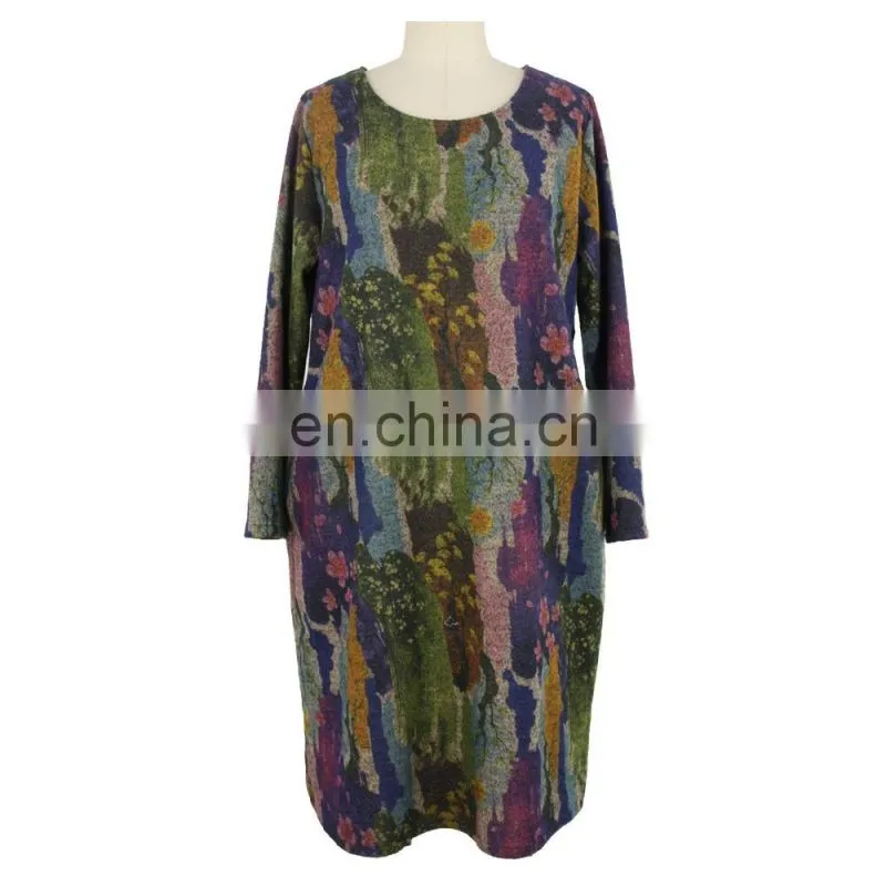 Multi Color Abstract Print Free Size Senior Women Long Dress Clothing