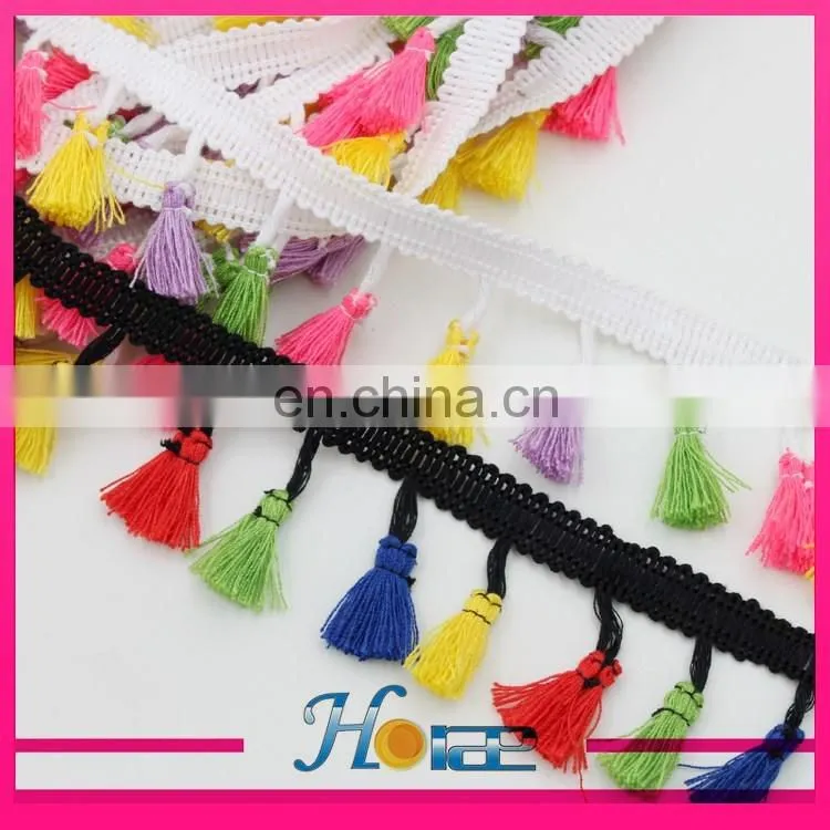 4.5cm width cotton mixed color tassel fringe lace trim for garment