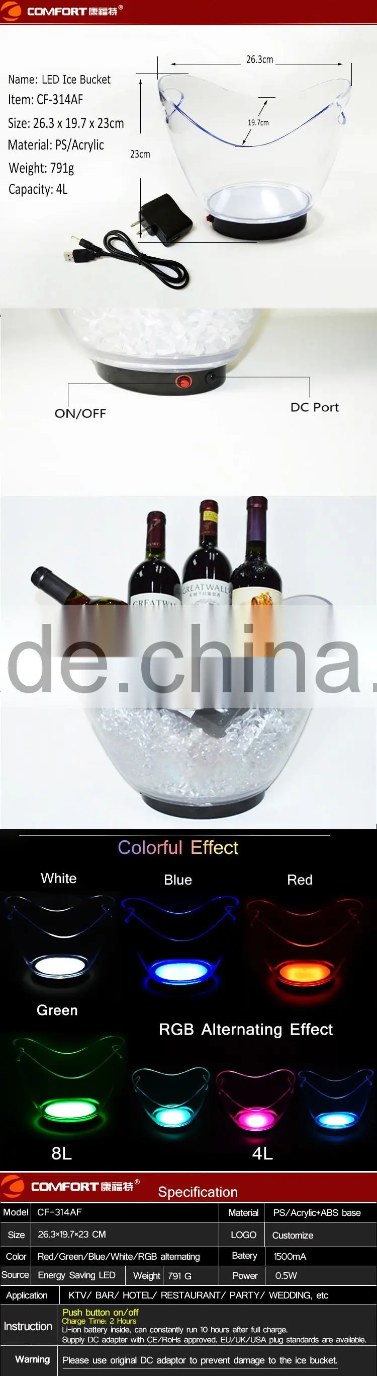 most selling items clear acrylic led drink bucket