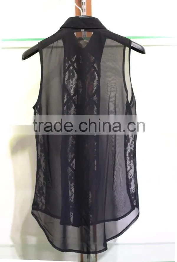 lace crisscross chiffon tops for lady